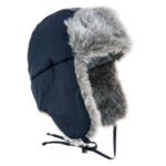 Warm fur cap on a white background